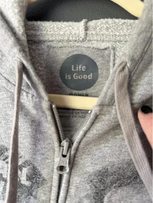Life is Good Gray Zip-Up Hoodie with Front Print thumbnail 4