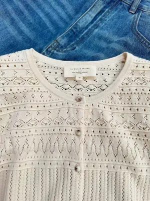 Sézane Cream Open-knit Lace Cardigan thumbnail 4