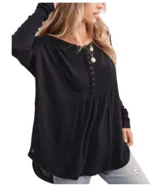 Black Leo Henley Waffle Knit thumbnail 3