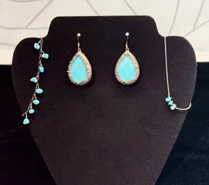 Unbranded Turquoise Jewelry Set Blue Silver color Teardrop Earrings Bracelet 3pc thumbnail 1