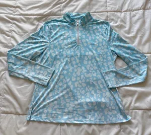 Cegolfs Womens Blue White Leopard Print Quarter Zip Golf Top Long Sleeve Medium thumbnail 1