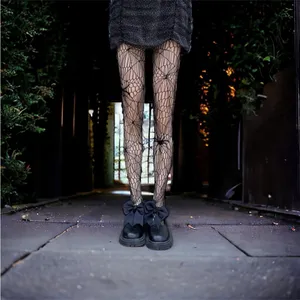 Gothic Spider Jacquard Pantyhose, Gothic Hollow Out‎ Sheer Tights One Size thumbnail 2