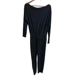 Enza Costa One-Shoulder Draped Knit Peach Jersey Slouchy Jumpsuit Black size M thumbnail 2