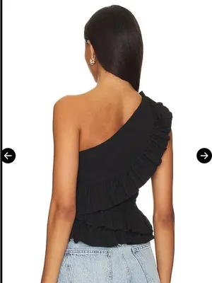 Tularosa One-Shoulder Ruffle Peplum Top in Black Size M thumbnail 2
