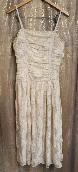 Just Me Ivory Delicate Lace Spaghetti Strap Romantic Midi Dress Medium thumbnail 1