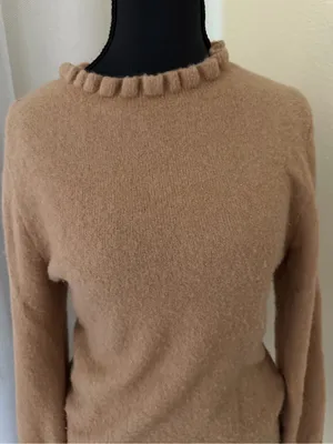 DOEN Alpaca Wool Blend Ruffle Trim Sweater Camel Puff Sleeve Knit Small thumbnail 4