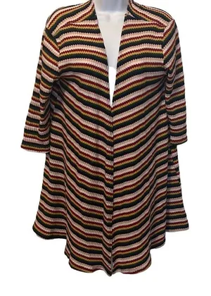 Nix & Nox Colorful Rainbow Striped Crochet Open Cardigan Duster Oversized‎ Large thumbnail 1