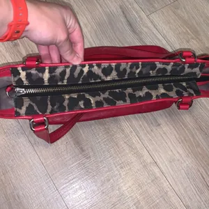 Coach Park Ocelot Leopard Print Canvas Red Leather Trim Shoulder Tote Bag thumbnail 7
