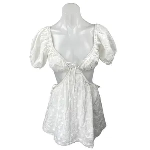 SABO Eilish White Floral Embroidered Cutout Puff Short Sleeve Mini Dress Size XS thumbnail 2