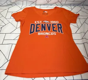 NFL Team Apparel Denver Broncos‎ XL Orange V-Neck Graphic T-Shirt Short Sleeve thumbnail 1