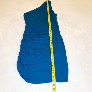 A New Day Teal Blue Asymmetrical Ruched Cocktail Bodycon Mini Dress Size Small thumbnail 9