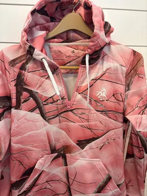 Legendary Whitetails Pink Camo Quarter Zip Hoodie Women's Medium Fleece Lined‎ thumbnail 1