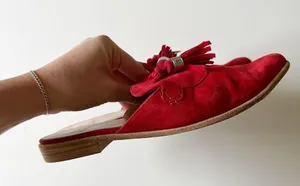 Stuart Weitzman Slidealong Tassel Pointed Toe Mule in Red Suede Women's 6 thumbnail 5