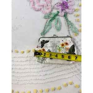 Vintage Style Butterfly‎ Floral Kiss Lock Frame Bag Cream Crossbody Chain Strap thumbnail 4