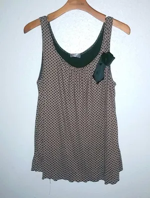 Julies Closet Maternity L Taupe Dot Bow Tank Top thumbnail 1