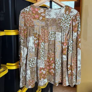 Haptics Country Bliss Patchwork Boho Blouse Floral Paisley Size Large thumbnail 10