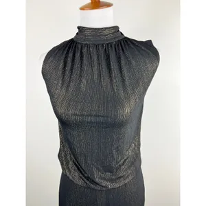 Veronica M Black‎ Gold Lurex Sparkle Mock Neck Backless Draped Cocktail Dress XS thumbnail 12