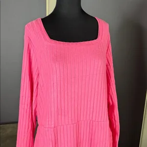 Women’s Fantaslook Pink Square Neck Long Sleeve Babydoll Sweater Dress Size XL thumbnail 2