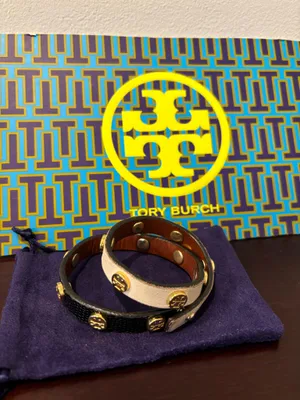 Tory Burch Black and White Leather Wrap Bracelet  thumbnail 4