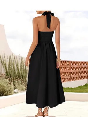ZESICA Women's Summer Sleeveless Halter Midi Black Dress Size Large thumbnail 6