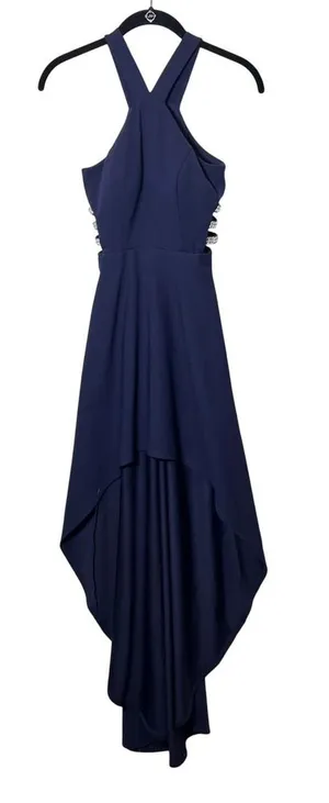 Speechless Navy Blue Halter‎ High Low Rhinestone Side Cutout Formal Dress Size 0 thumbnail 1