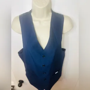 Navy Blue Plaid 5 Button Front Poly Rayon Blend Tailored Suit Vest -- Women's S thumbnail 3