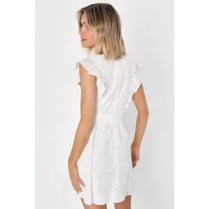 NWT Lulus Flirtatious in Florence White Ruffled Eyelet Cotton Mini Dress Sz L thumbnail 3