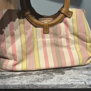 Vintage Fossil Striped Canvas hand Bag with Brown Handles thumbnail 7