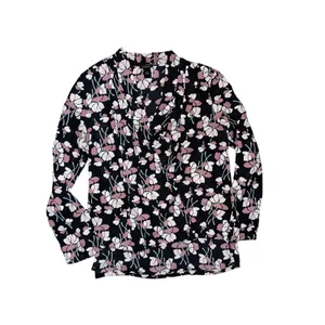 Ann Taylor floral faux wrapped long sleeve blouse SZ medium brunch botanical thumbnail 2