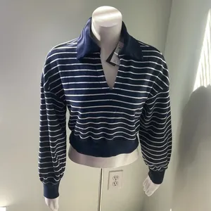 ABERCROMBIE Drama Collar V-Neck Striped Sweatshirt XS NEW Casualwear thumbnail 3