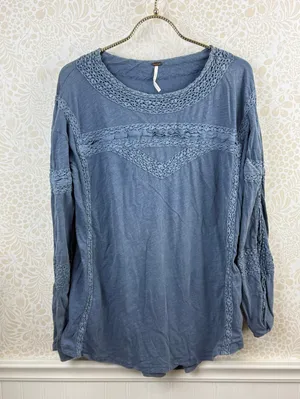Free People Blue Oversized 100% Cotton Crochet Long Sleeve Shirt - Size - XS thumbnail 8