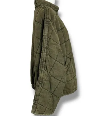 Free People Dolman Quilted Knit Jacket in Dusted Military Grunge Green Medium thumbnail 5