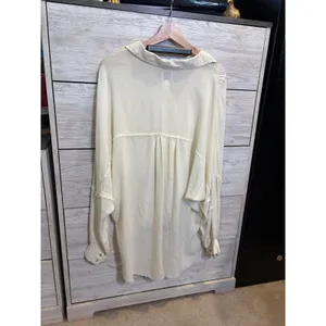 BDG Urban Outfitters Oversized Deconstructed Frayed Button Down Shirt Cream S thumbnail 6