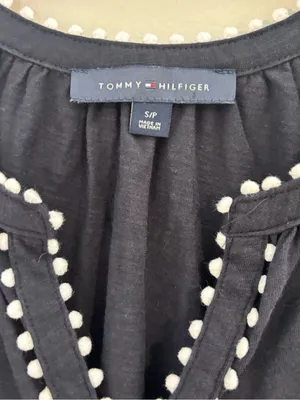 Tommy Hilfiger Navy Short-Sleeve Top with White Pom-Pom Trim Size Small thumbnail 4
