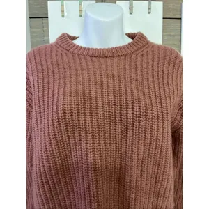 Wilfred Free Aritzia Cable Knit Crew Neck Wool Long Sleeve Sweater Mauve EUC thumbnail 2