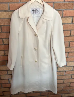 The Women’s Shop Vintage Ribbed Long Cream Button Trench Over Coat thumbnail 1