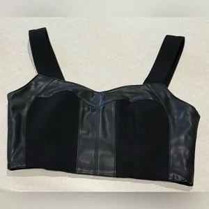 CAbi Jet Black Bralette Faux Leather Ponte Knit Stretch Top Women's Size M thumbnail 7