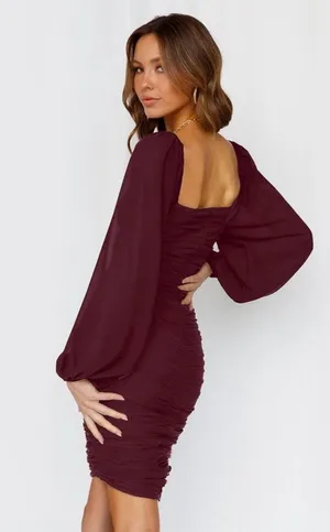 Maroon bodycon long sleeve mini dress thumbnail 3