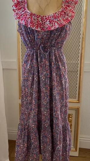 J.Crew Liberty Floral Cherry Printed Ruffle Tier Summer Dress Size S thumbnail 1