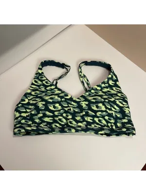 Aerie Sports Bra Womens L OFFLINE Goals Plunge Leopard Print Deep Forest Green thumbnail 3