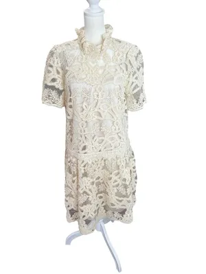 Current Air Ivory Lace Mock Neck Drop Waist Mini Dress M thumbnail 2