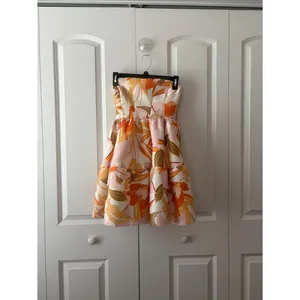ASOS DESIGN bandeau tiered mini skater dress in yellow floral Size 2 thumbnail 2