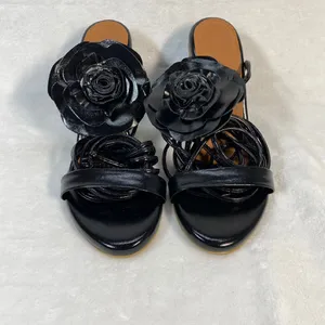 Lovella Flower Black Heel Sandals Block Heel Slip On Mules‎ Size 7/37 thumbnail 2