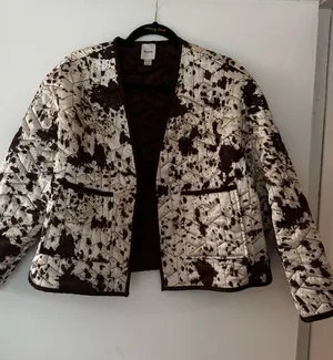 Maeve Cream Quilted Jacket with Brown Splatter thumbnail 1