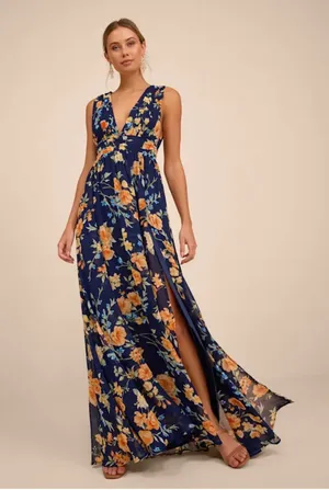 Lulus Blue Floral Dress Navy thumbnail 2