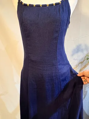 💥Calypso St. Barth Linen Blend Beaded Strap Navy Maxi Dress Sz S🧡 thumbnail 8