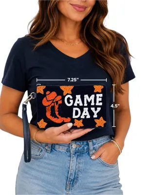 Viola NWT Beaded Game Day Cowboy Boots Western Wristlet Clutch Navy Orange thumbnail 1