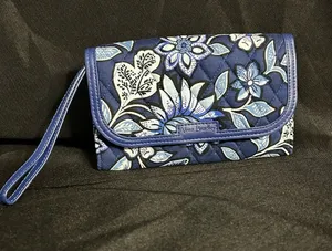 Vera Bradley Blue Floral Quilted Wristlet Wallet thumbnail 1
