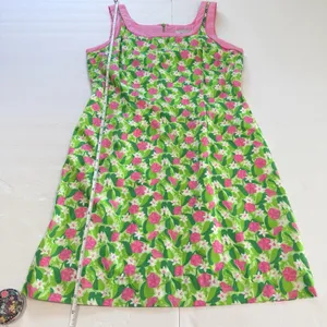 Lilly Pulitzer Pink Green Floral Sleeveless Cotton Dress Size 8 Vintage thumbnail 8