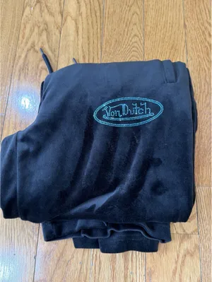 Size Small VonDutch Sweatpants, Black Velour Wide Leg Us 4-6 ( womens) thumbnail 6